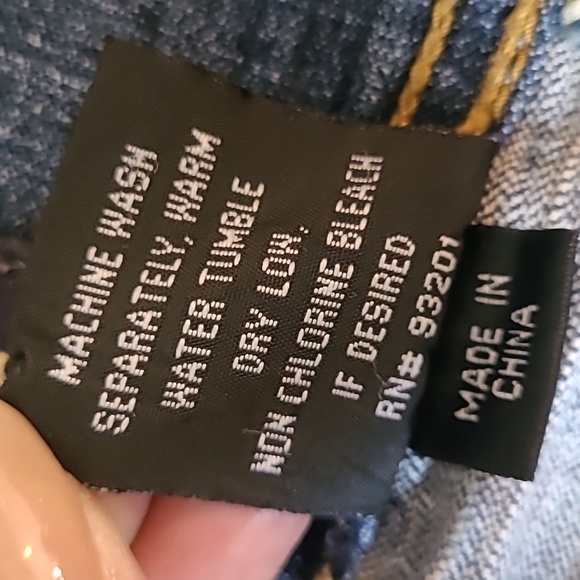 UPCYCLED Blue Black Patchwork Distressed Denim Skirt Wmns 13/14 Waist 32 Boho - Picture 6 of 16